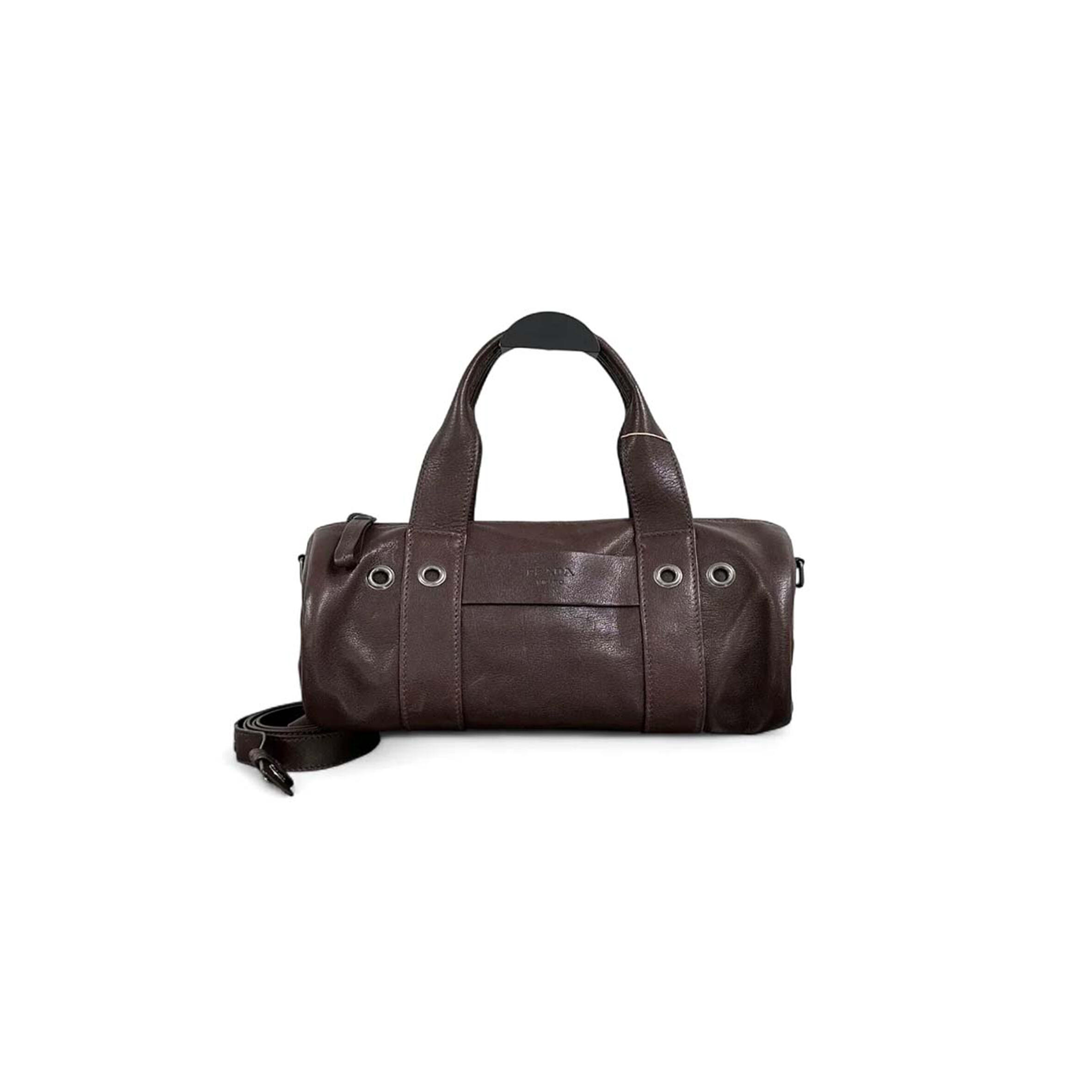 PRADA BLACK ROUTE LARGE LEATHER TOP HANDLE BAG 1BB161 (28.5*12*12cm)